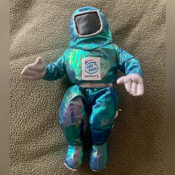 Intel inside astronaut figure soft toy, metallic blue. Made 1997,good condition